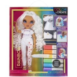RAINBOW HIGH Muñecas*BABY born - Muñeca Fashion DIY colorear y crear - ojos morados, pelo rizado, top y zapatos extra, rotuladores arcoiris