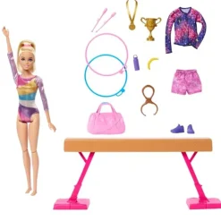 MATTEL Muñecas*Barbie - Conjunto Muñeca Gimnasta con Barra y Accesorios ㅤ