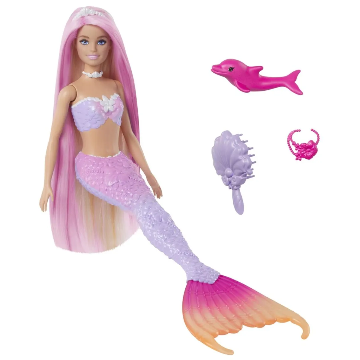 MATTEL Muñecas*Barbie - Muñeca sirena cambio de color con delfín y accesorios ㅤ