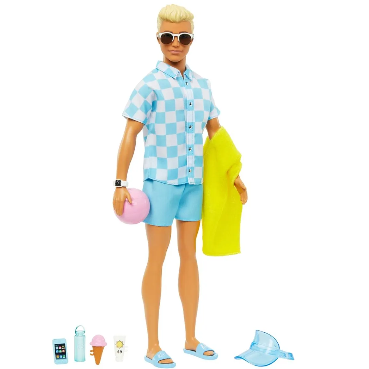 MATTEL Muñecas*Barbie - Muñeco Ken en traje de baño con accesorios playa ㅤ