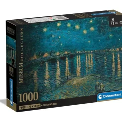 CLEMENTONI Juegos Y Puzzles*- Colección de Museo - Noche Estrellada sobre el Ródano - Puzzle de 1000 piezas para adultos, arte, rompecabezas, pinturas famosas, hecho en Italia, multicolor ㅤ