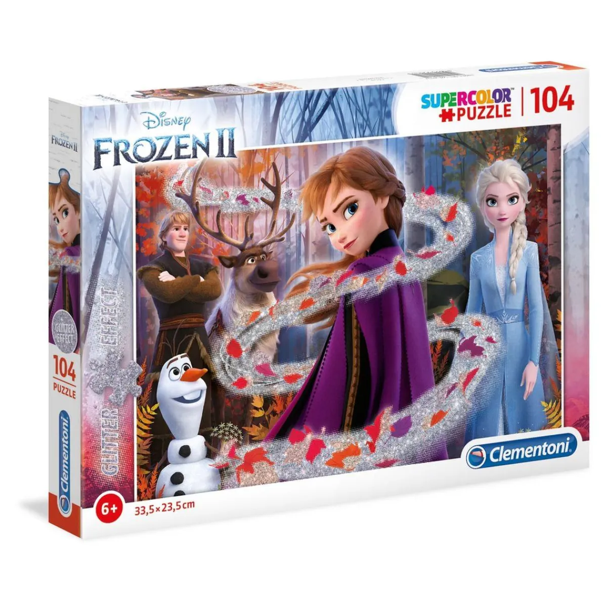 CLEMENTONI Juegos Y Puzzles*- Frozen - Puzzle infantil efecto purpurina 104 piezas ㅤ