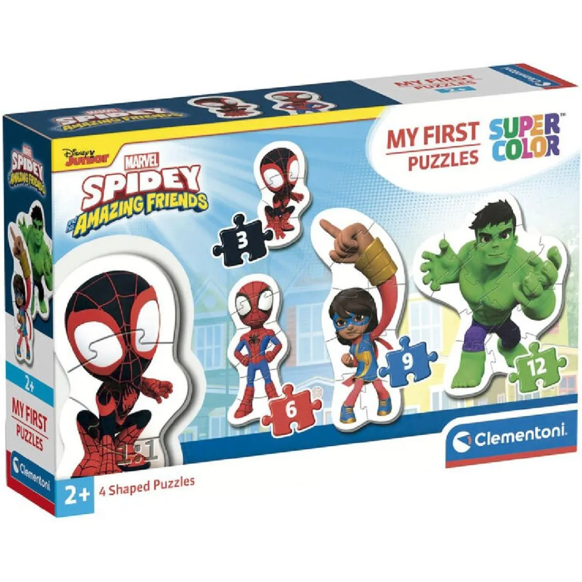 CLEMENTONI Juegos Y Puzzles*- Mis primeros Puzzles Progresivos 3-6-9-12 - Spidey y su Superequipo