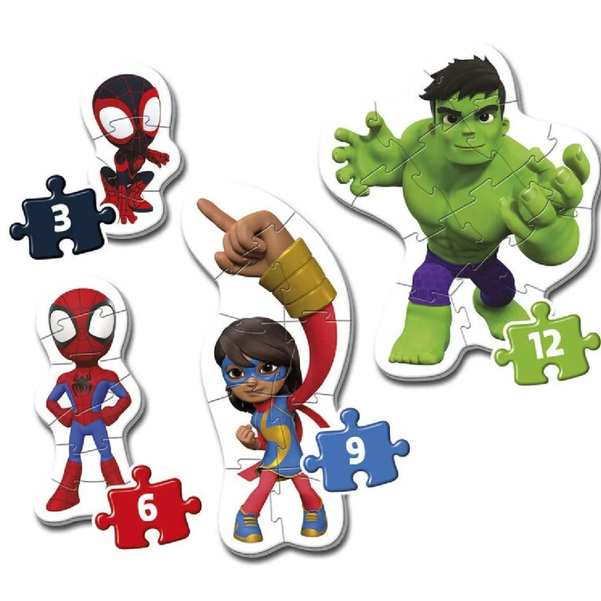 CLEMENTONI Juegos Y Puzzles*- Mis primeros Puzzles Progresivos 3-6-9-12 - Spidey y su Superequipo