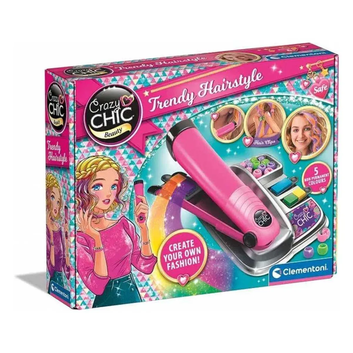 CLEMENTONI Estilo De Vida*- Peluquería creativa Crazy Chic con peine de tiza y placa de decoración ㅤ