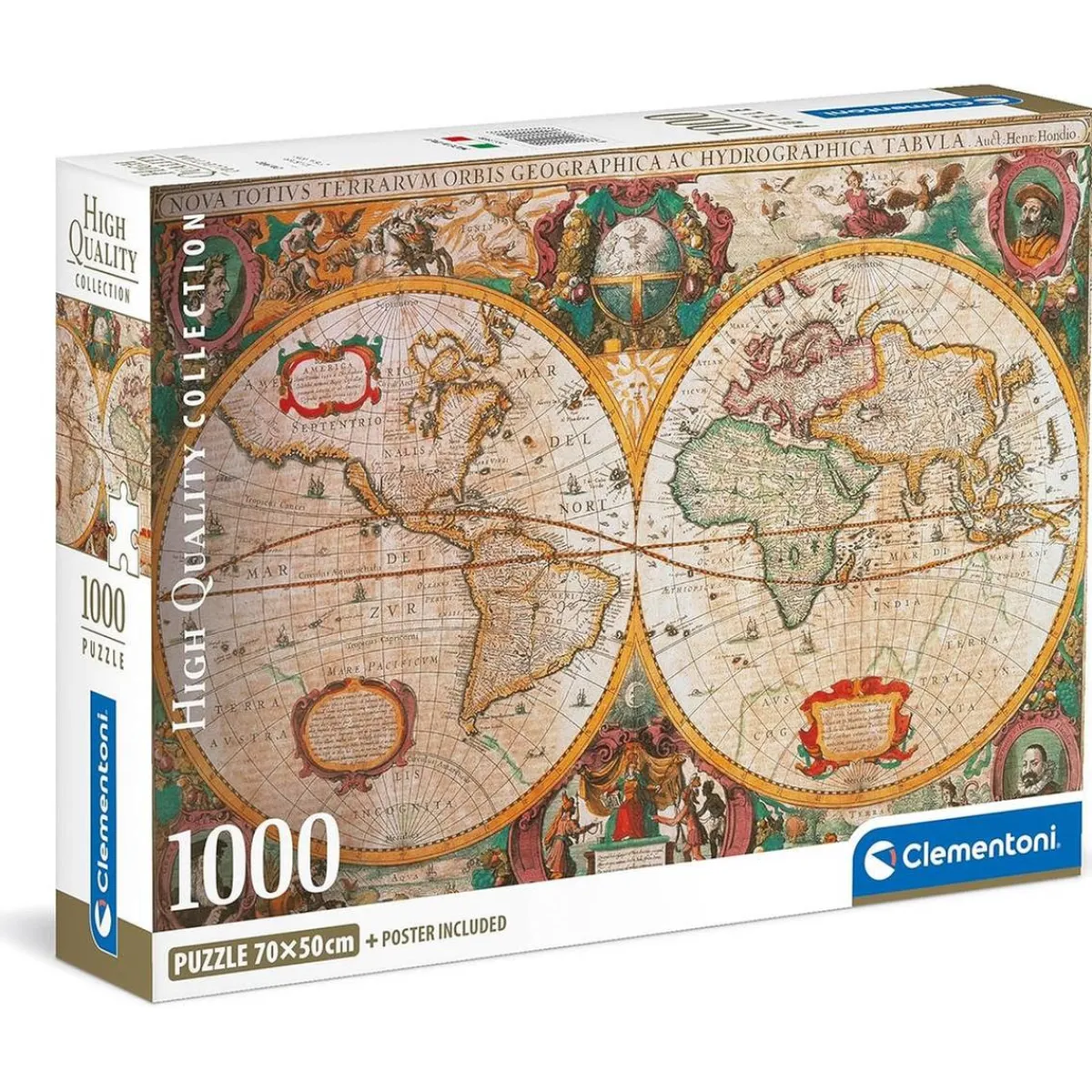 CLEMENTONI Juegos Y Puzzles*- Puzzle de 1000 piezas con Mapa antiguo, fabricado en Italia ㅤ