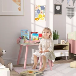AIYAPLAY Estilo De Vida*Conjunto de mesa y silla con estante integrado Rosa