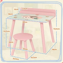 AIYAPLAY Estilo De Vida*Conjunto de mesa y silla con estante integrado Rosa