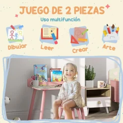 AIYAPLAY Estilo De Vida*Conjunto de mesa y silla con estante integrado Rosa