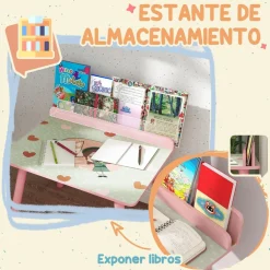AIYAPLAY Estilo De Vida*Conjunto de mesa y silla con estante integrado Rosa