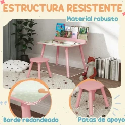 AIYAPLAY Estilo De Vida*Conjunto de mesa y silla con estante integrado Rosa