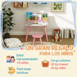 AIYAPLAY Estilo De Vida*Conjunto de mesa y silla con estante integrado Rosa