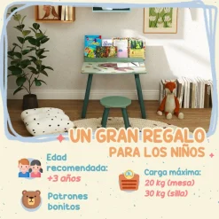 AIYAPLAY Estilo De Vida*Conjunto de mesa y silla con estante integrado Verde