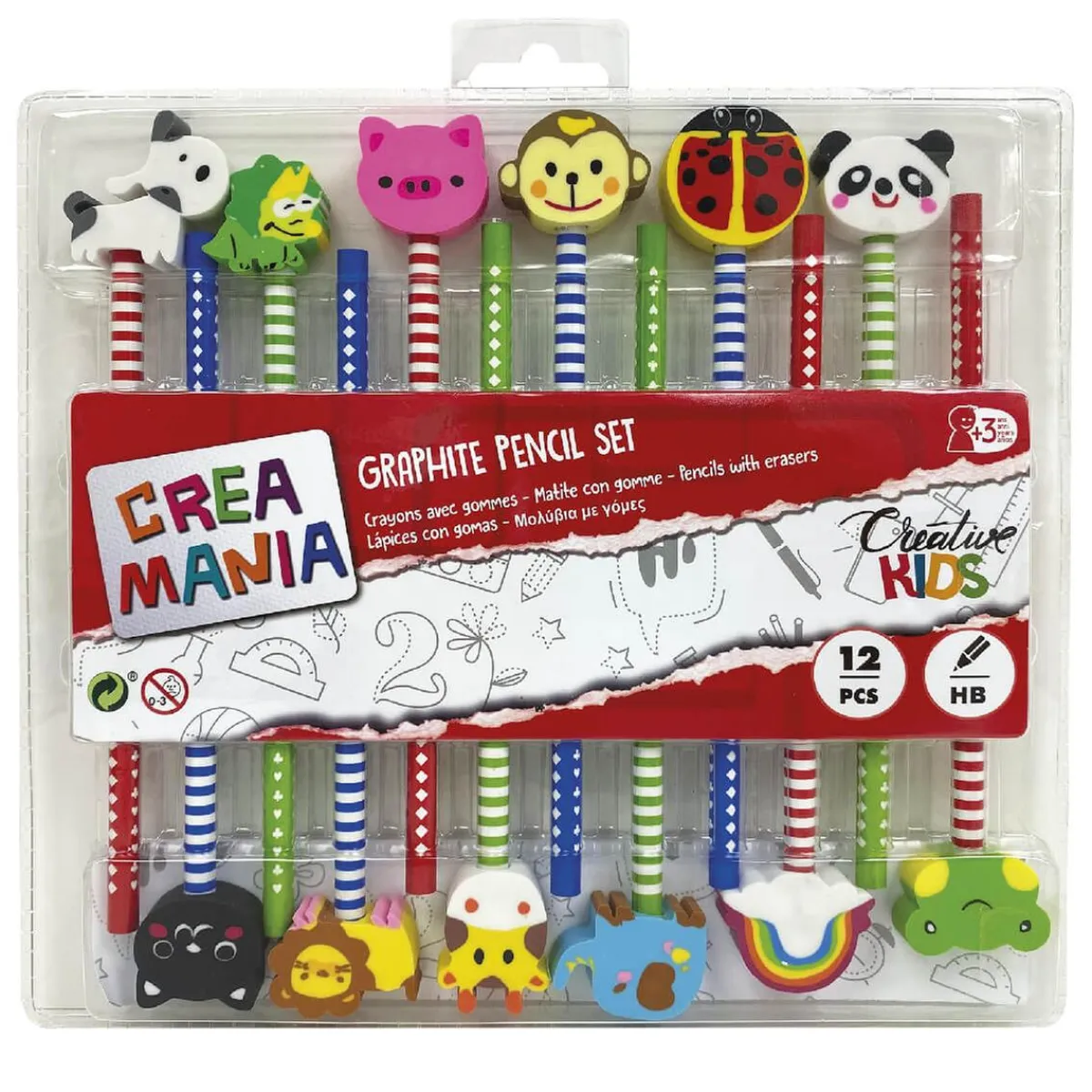 CREAMANIA UNISEX Arte Y Manualidades*Creamania - Set de 12 lápices con goma de borrar