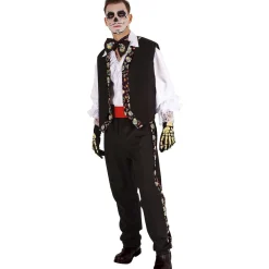 RUBIE'S Disfraces|Halloween*Disfraz adulto Catrin Pancho con pajarita y chaleco impreso ㅤ