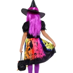 RUBIE'S Disfraces|Halloween*Disfraz de bruja con vestido impreso, sombrero y bolso para fiestas y carnaval ㅤ