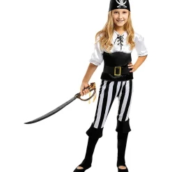 Funidelia Halloween|Disfraces*Disfraz de pirata a rayas para niña- Colección blanca y negra 7-9 años