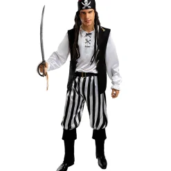 Funidelia Disfraces|Halloween*Disfraz de pirata a rayas para hombre - Colección blanca y negra S