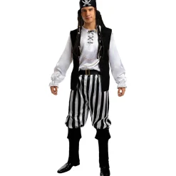 Funidelia Disfraces|Halloween*Disfraz de pirata a rayas para hombre - Colección blanca y negra S
