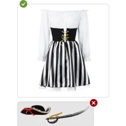 Funidelia Disfraces|Halloween*Disfraz de Pirata a rayas para mujer - Colección blanco y negro - Talla XS