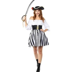 Funidelia Disfraces|Halloween*Disfraz de Pirata a rayas para mujer - Colección blanco y negro - Talla XS