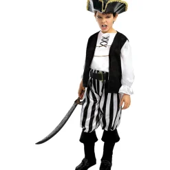 Funidelia Halloween|Disfraces*Disfraz de pirata a rayas para niño- Colección blanca y negra 7-9 años