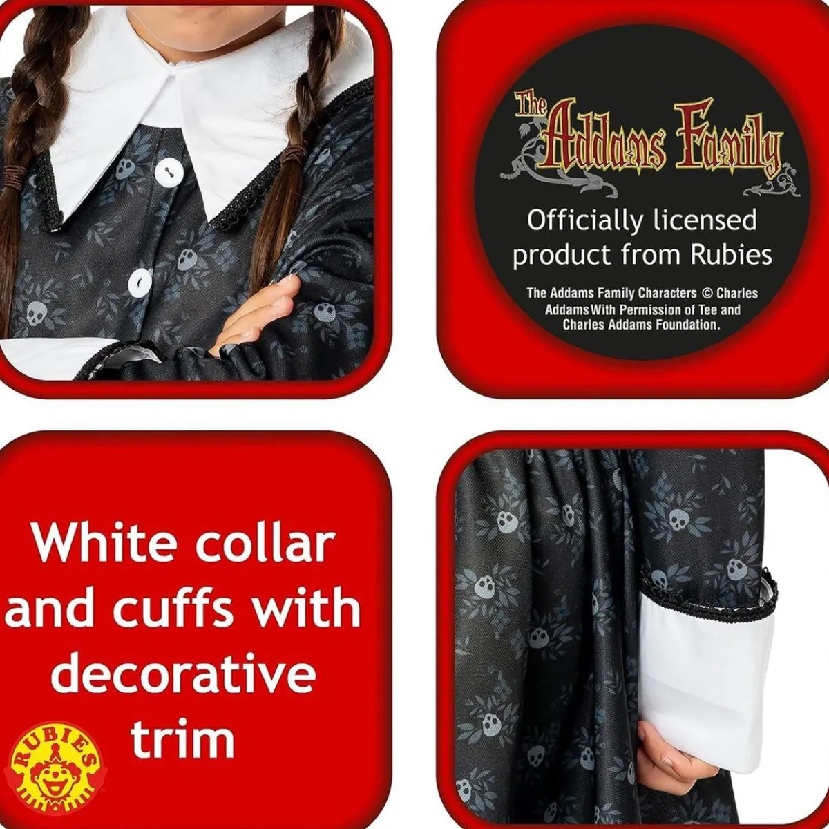 RUBIE'S Disfraces|Halloween*Disfraz infantil - Miércoles Addams talla L