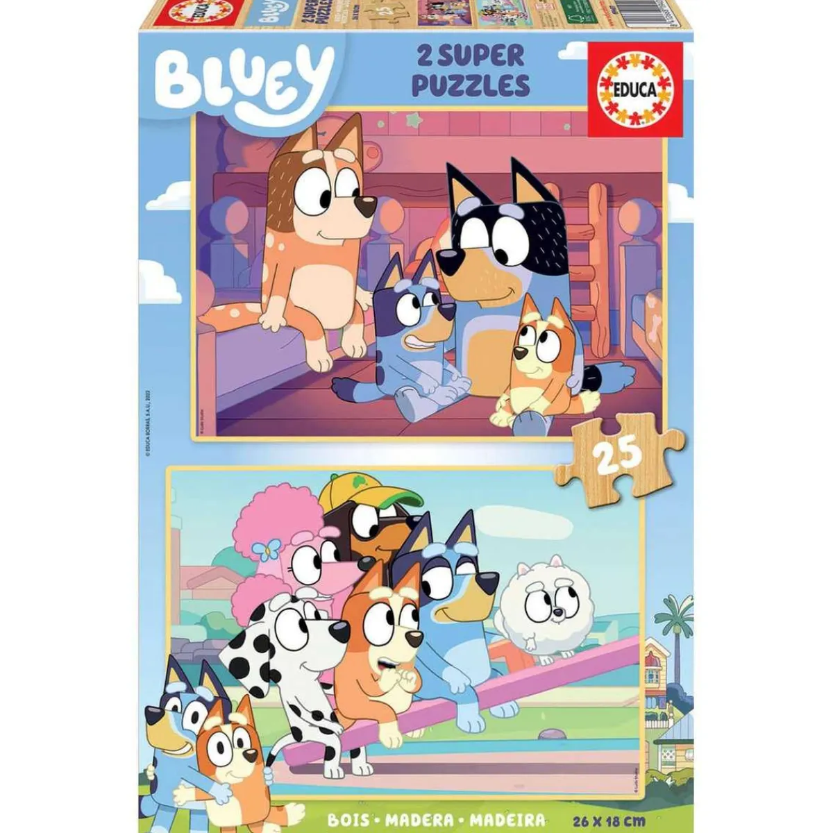 EDUCA BORRAS Juegos Y Puzzles*- Bluey - 2 Puzzles de madera 25 piezas
