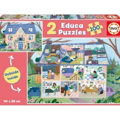EDUCA BORRAS Juegos Y Puzzles*- DragonBallZ - Puzzle Doble Vista Casa Interior y Exterior 100 Piezas ㅤ