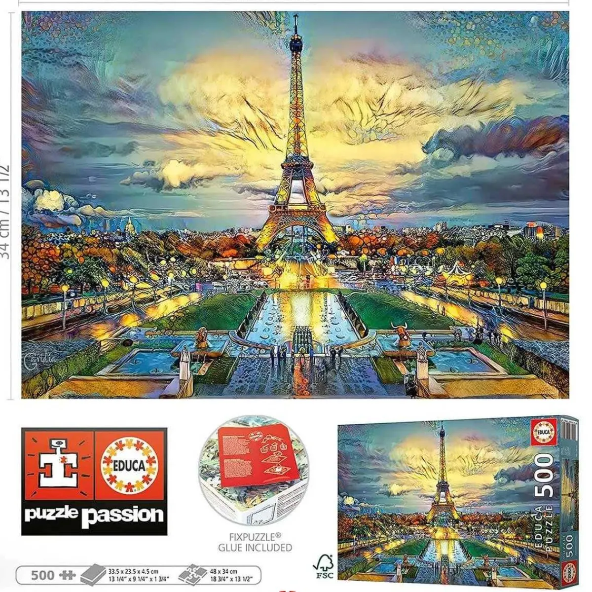 EDUCA BORRAS Juegos Y Puzzles*- Puzzle 500 piezas Torre Eiffel: montaje y cola Fix incluidos ㅤ