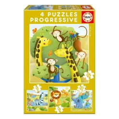 EDUCA BORRAS Juegos Y Puzzles*Educa Borrás - Animales Salvajes - Pack 4 Puzzles Progresivos