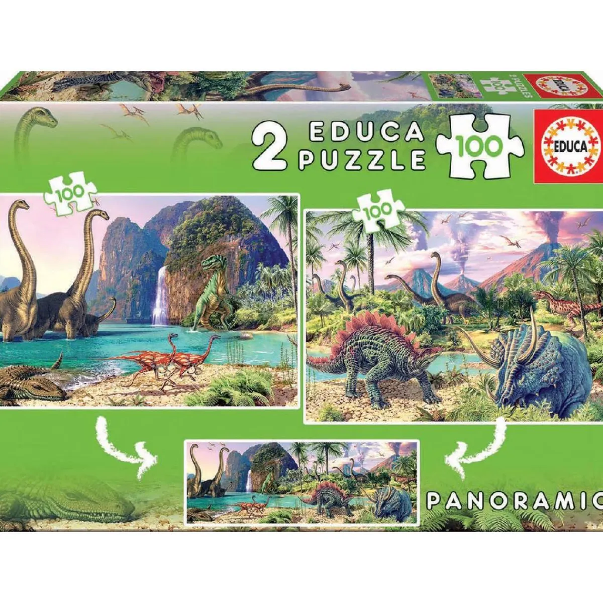 EDUCA BORRAS Juegos Y Puzzles*Educa Borrás - Dino World Pack Puzzles 2x100 Piezas