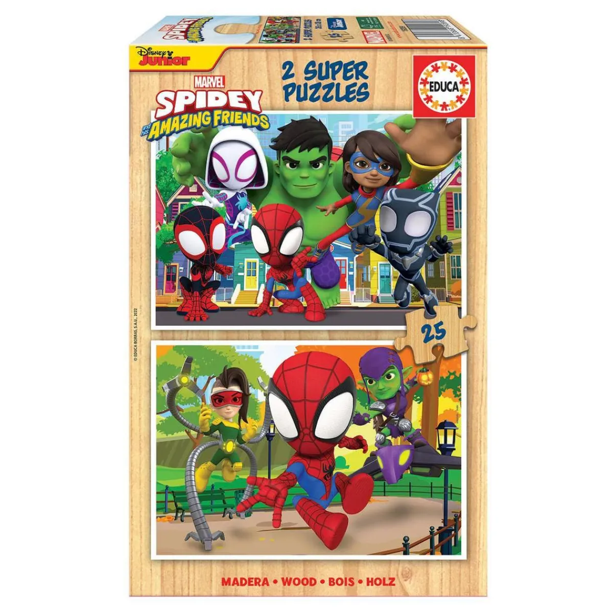 EDUCA BORRAS Juegos Y Puzzles*Educa Borrás - Spidey y su Superequipo - Pack puzzles de madera 2x25 piezas