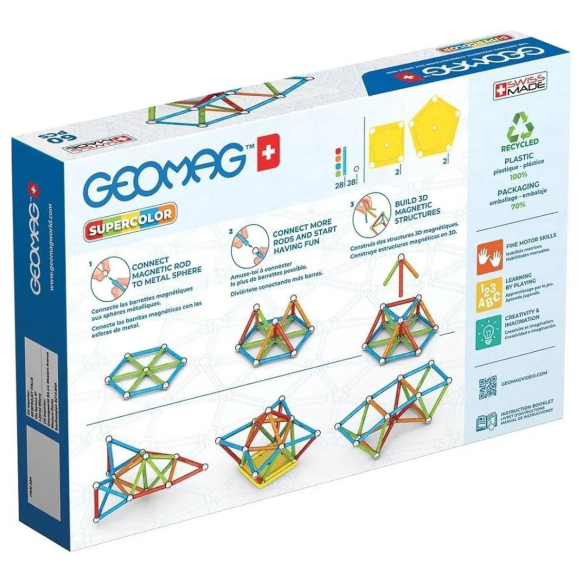 TOY PARTNER Steam*Geomag - Super color reciclado 60 pcs