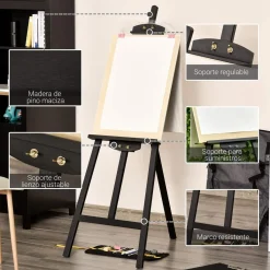 Homcom Arte Y Manualidades*- Caballete de madera con trípode Negro