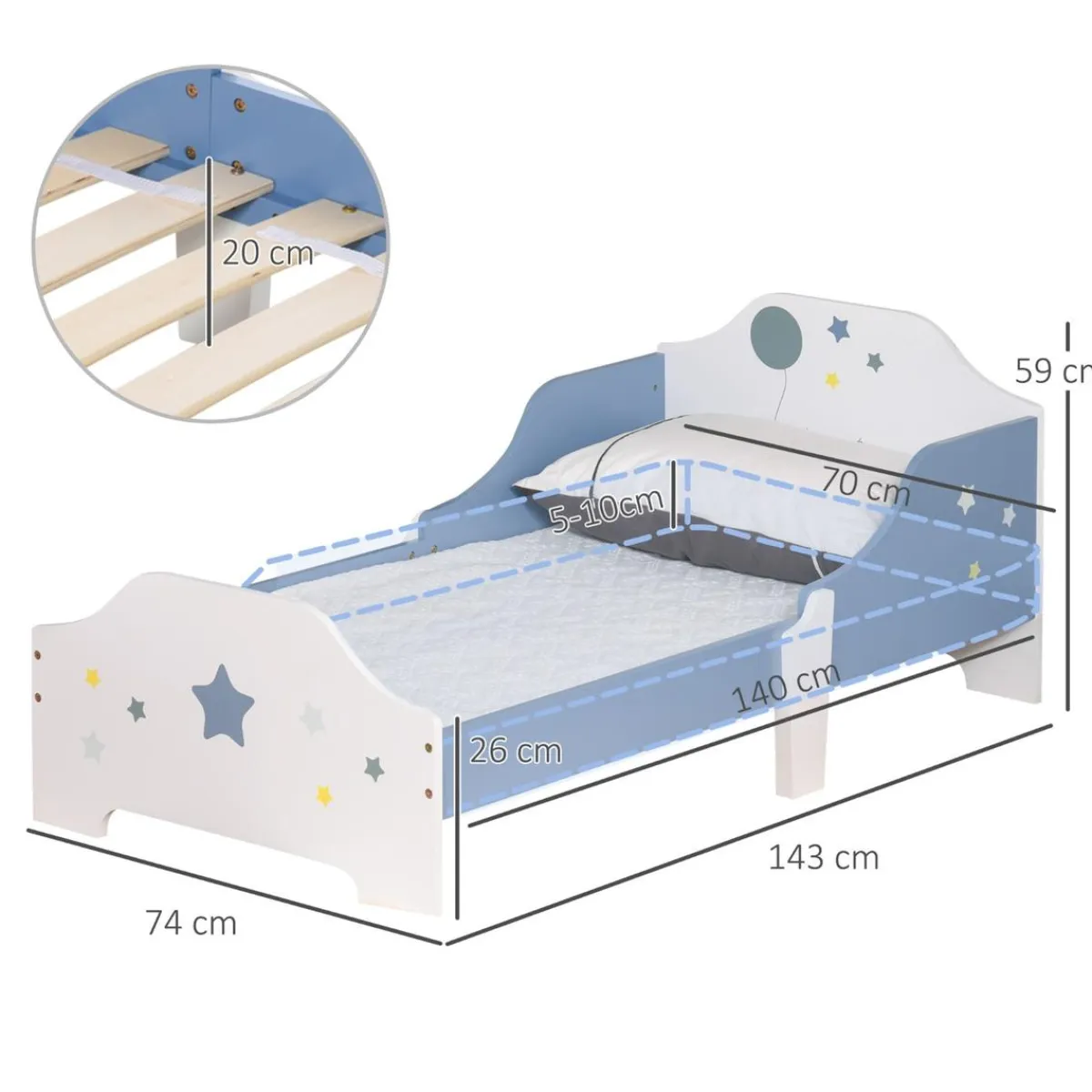 Homcom Estilo De Vida*- Cama infantil estrellas Azul/Blanco