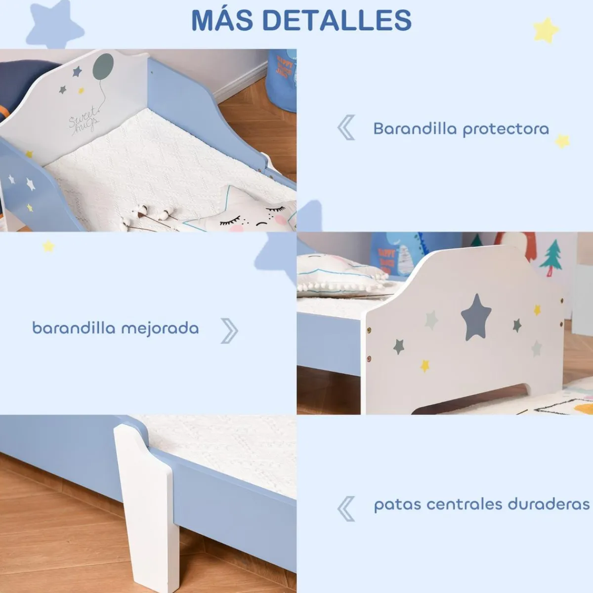 Homcom Estilo De Vida*- Cama infantil estrellas Azul/Blanco