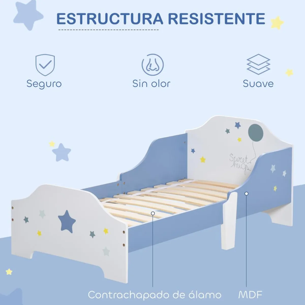Homcom Estilo De Vida*- Cama infantil estrellas Azul/Blanco
