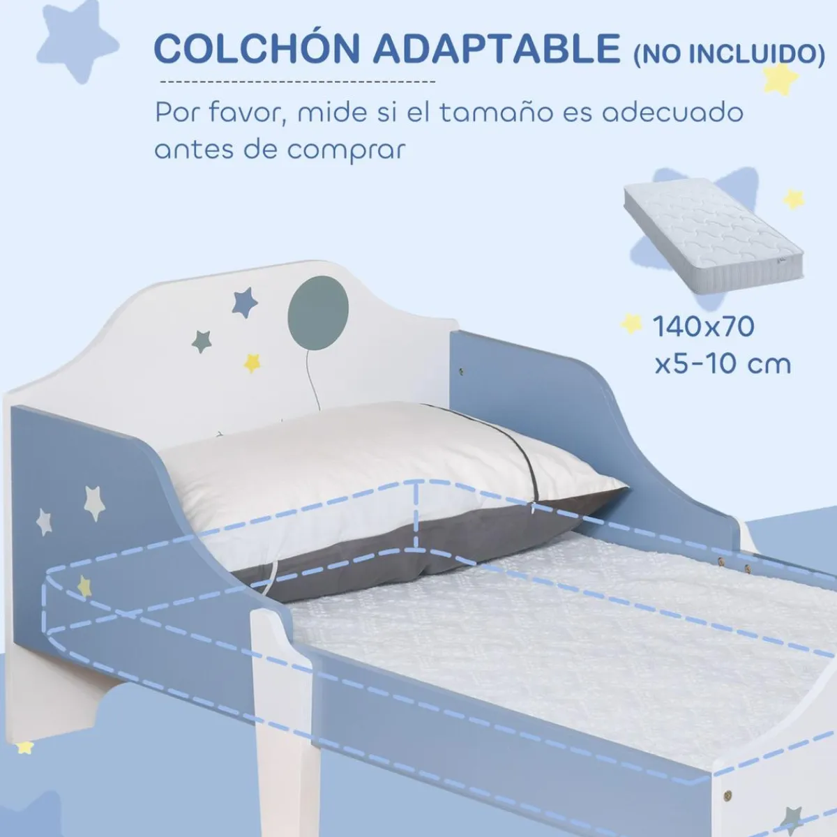 Homcom Estilo De Vida*- Cama infantil estrellas Azul/Blanco