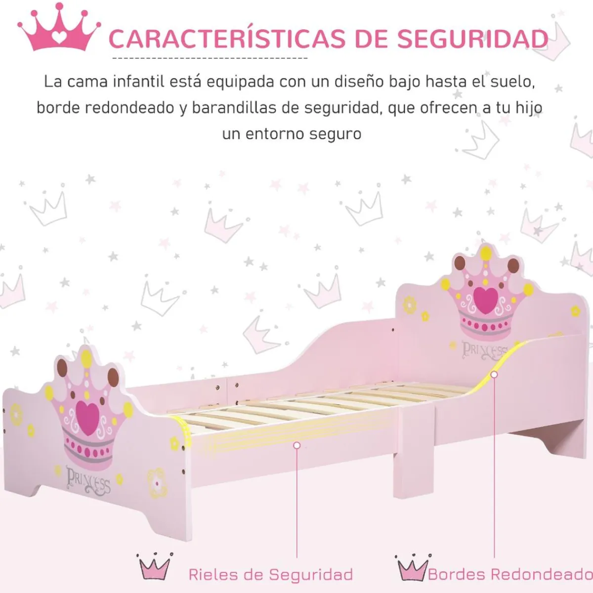 Homcom Estilo De Vida*- Cama infantil Madera Rosa
