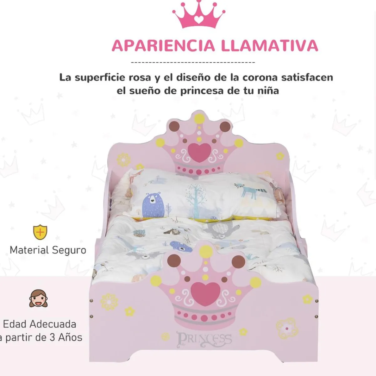 Homcom Estilo De Vida*- Cama infantil Madera Rosa
