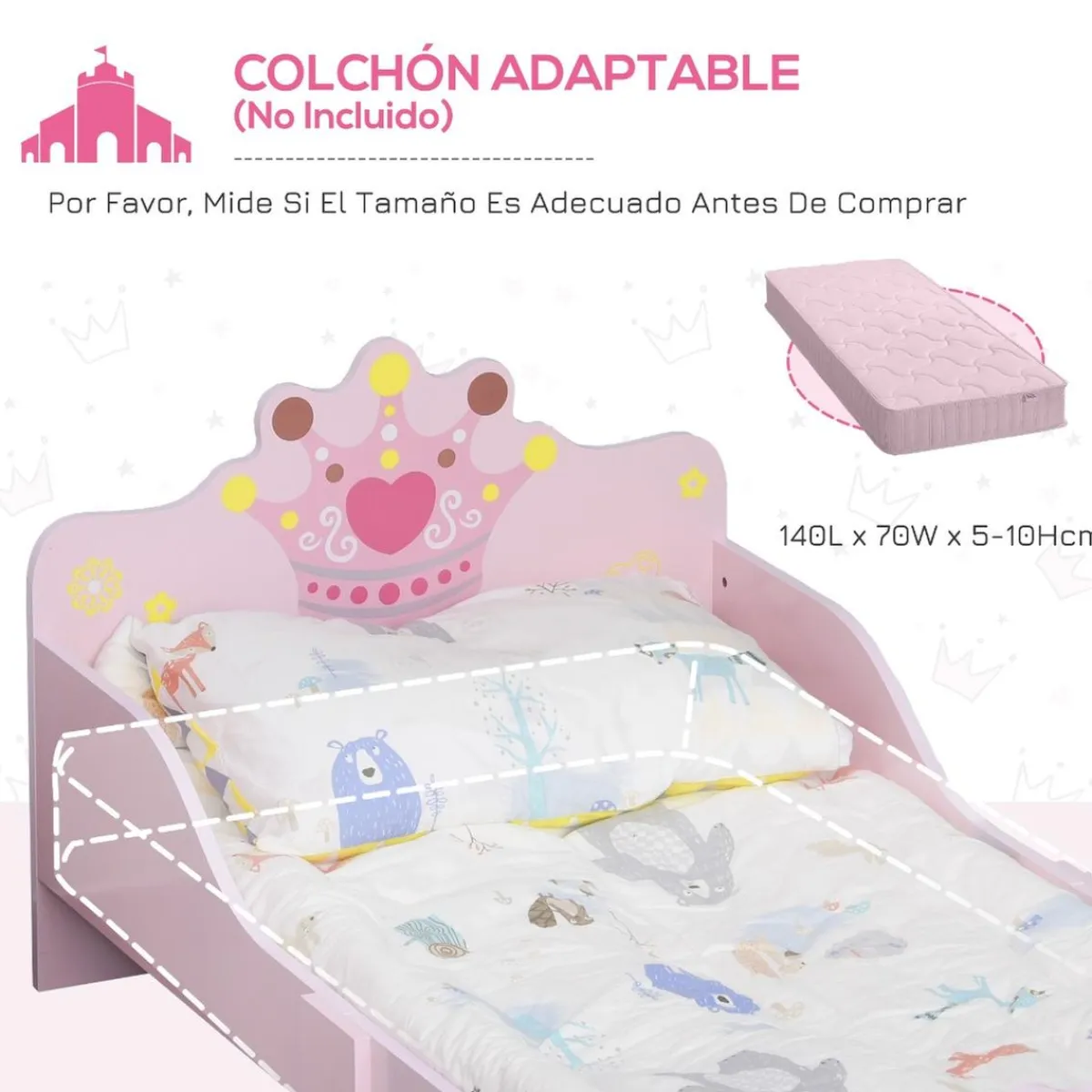 Homcom Estilo De Vida*- Cama infantil Madera Rosa