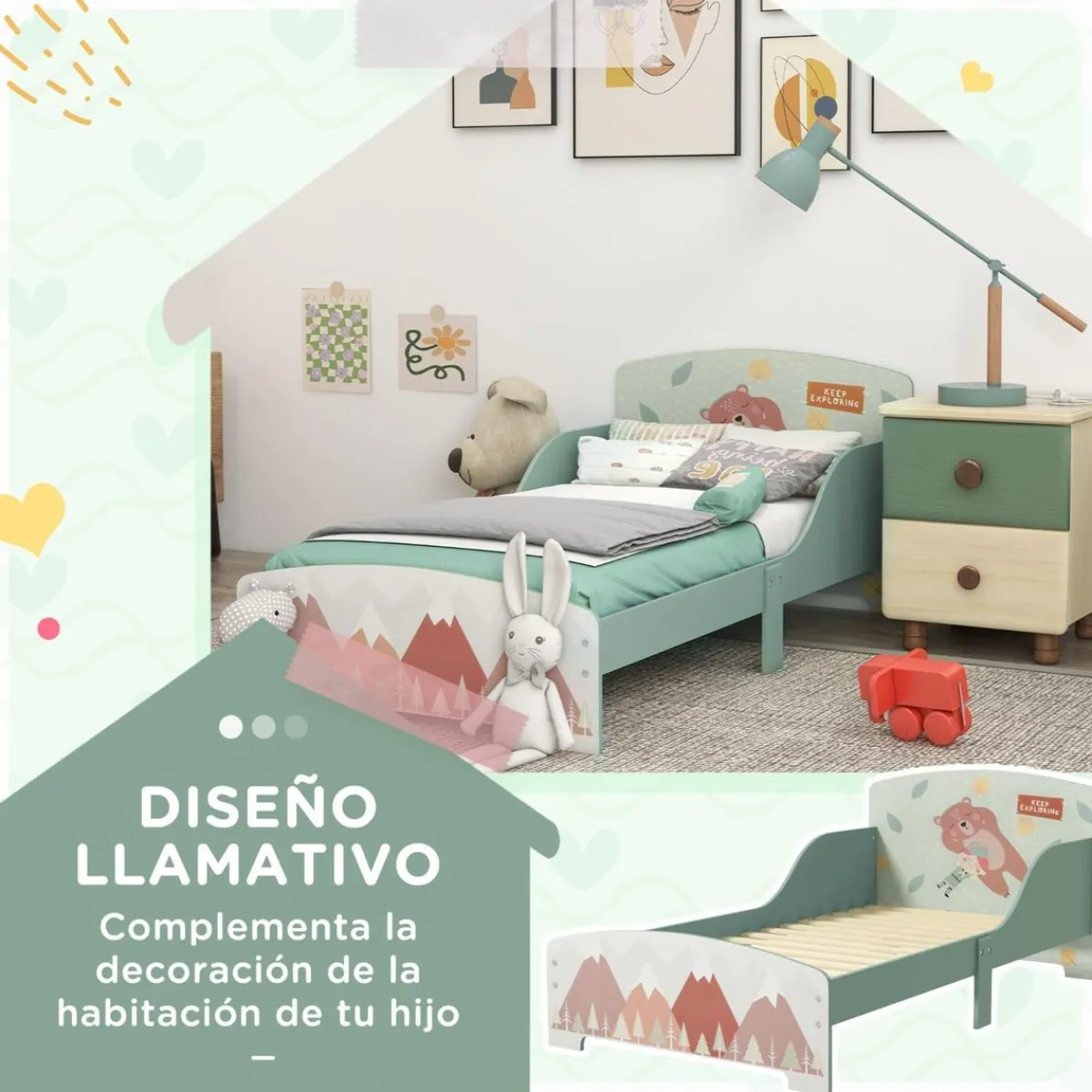 Homcom Estilo De Vida*- Cama infantil Montañas Verde