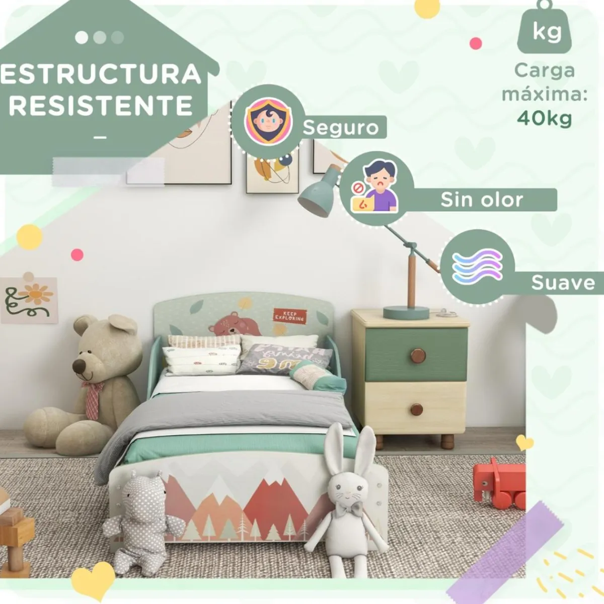 Homcom Estilo De Vida*- Cama infantil Montañas Verde