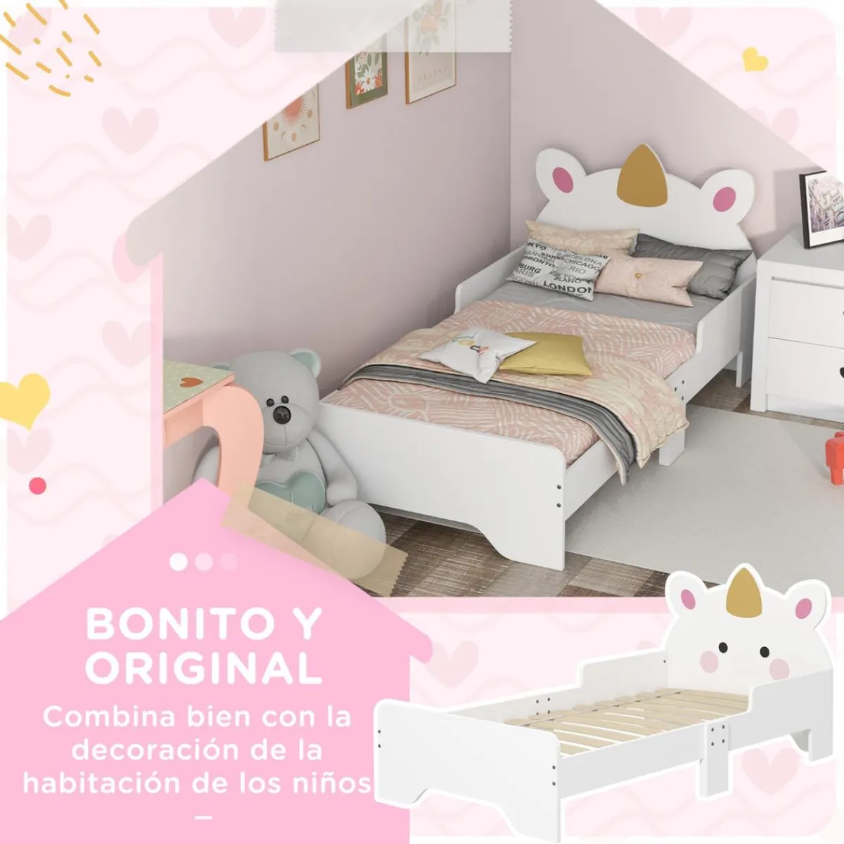 Homcom Estilo De Vida*- Cama infantil Unicornio Blanco