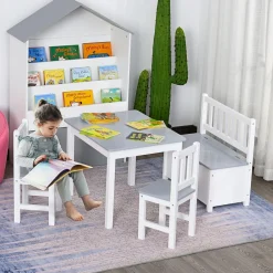 Homcom Estilo De Vida*- Conjunto Infantil Mesa + Banco + 2 sillas madera