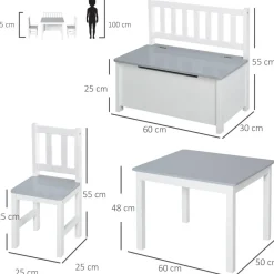 Homcom Estilo De Vida*- Conjunto Infantil Mesa + Banco + 2 sillas madera