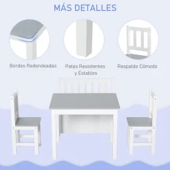 Homcom Estilo De Vida*- Conjunto Infantil Mesa + Banco + 2 sillas madera