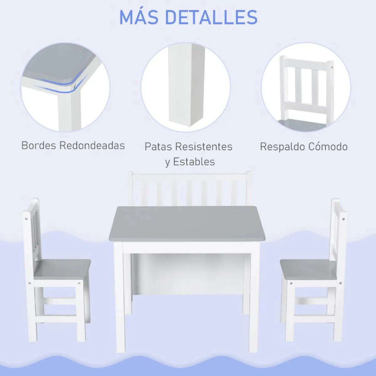 Homcom Estilo De Vida*- Conjunto Infantil Mesa + Banco + 2 sillas madera