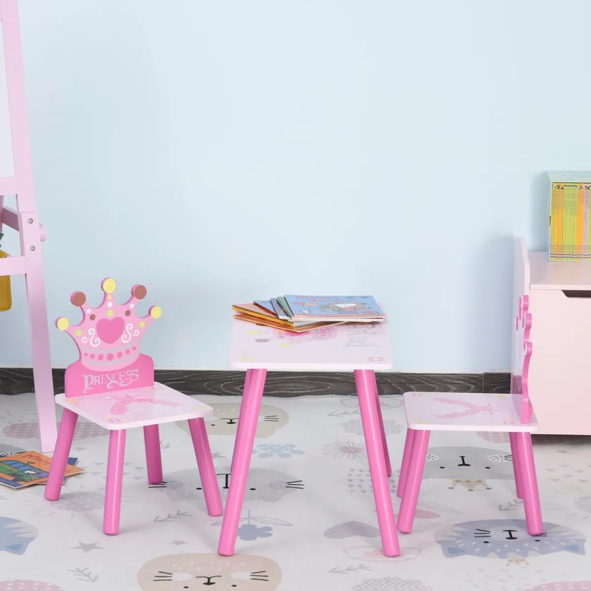 Homcom Estilo De Vida*- Conjunto Mesa + 2 Sillas infantiles Madera Princess